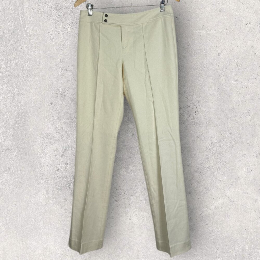 Ralph Lauren Ecru White Wool Trouser Pants Womens Size 6 Pleated Minimalist Warm